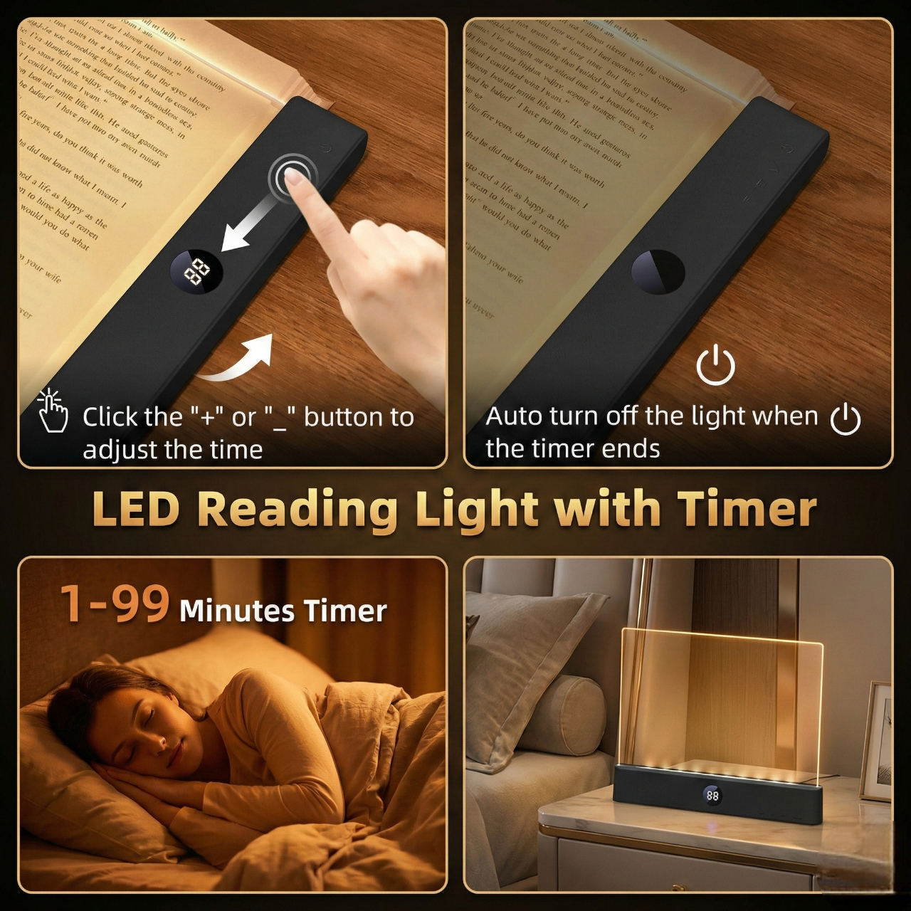 Panel LED de lectura con carga USB y Temporizador Digital